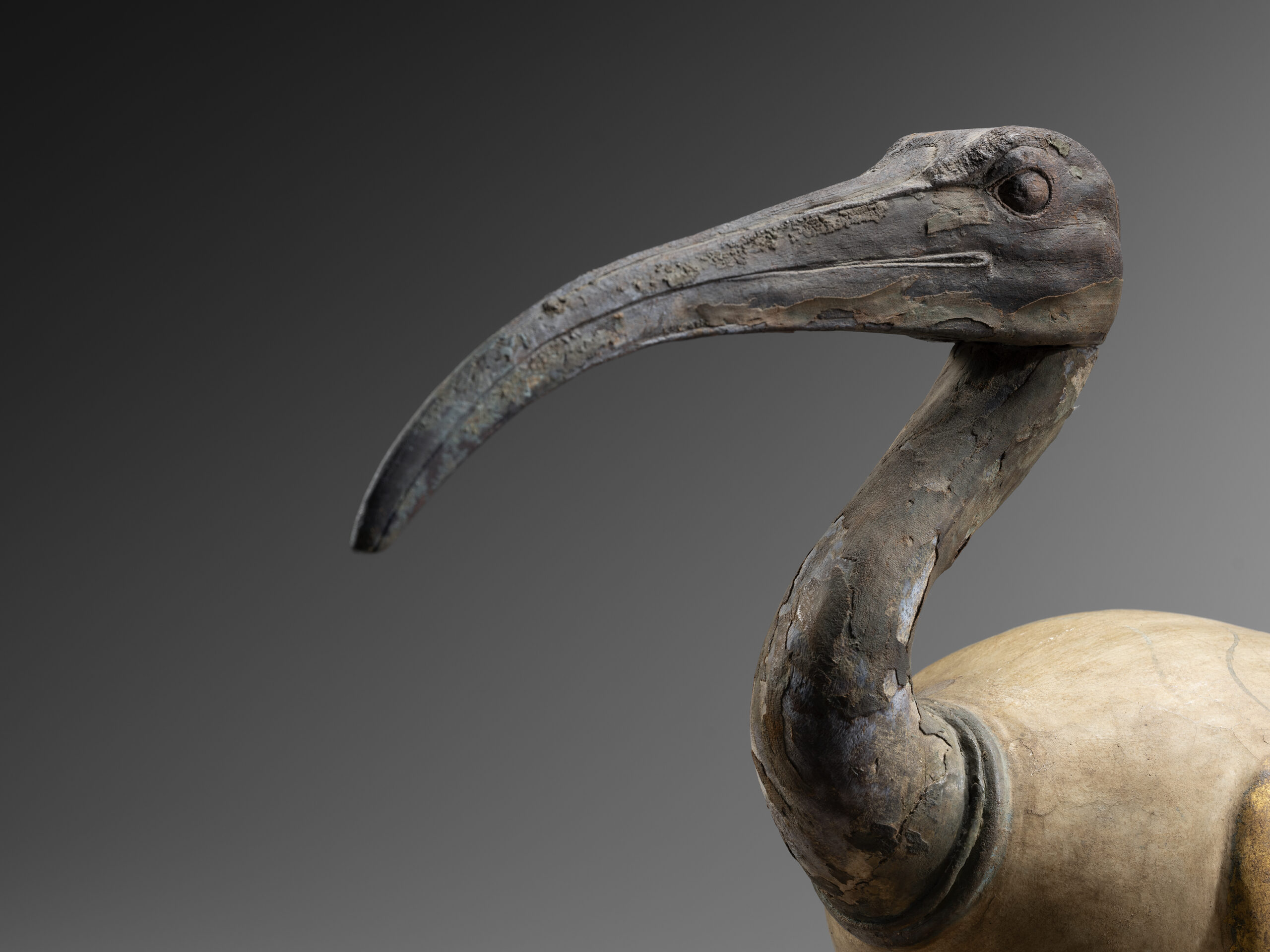 AN EGYPTIAN WOOD AND BRONZE IBIS